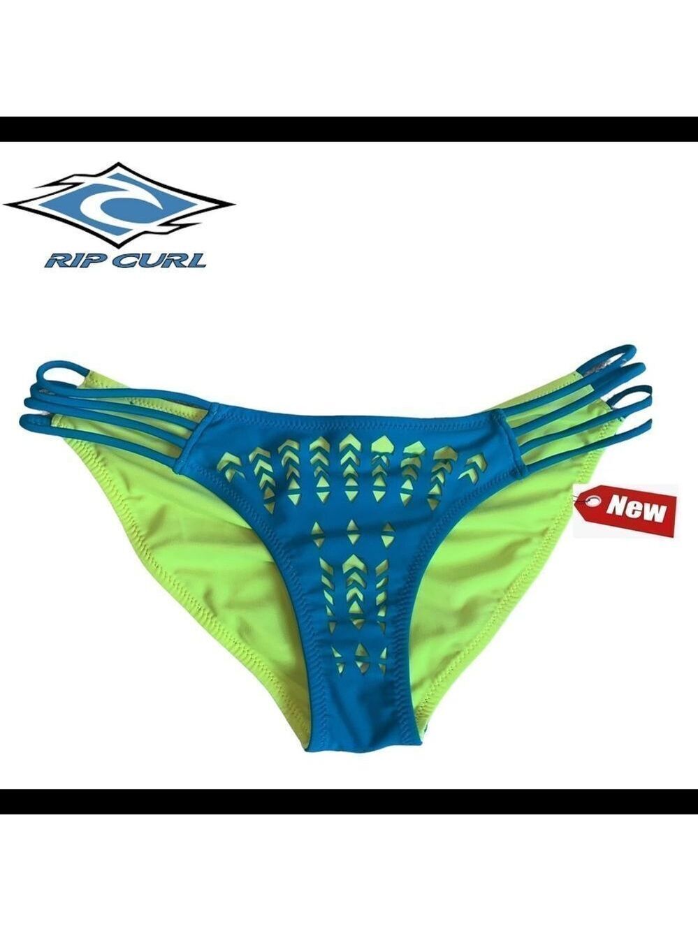 Rip curl Blue neon yellow cut-out scrunched bum reversible bikini bottoms Sz M